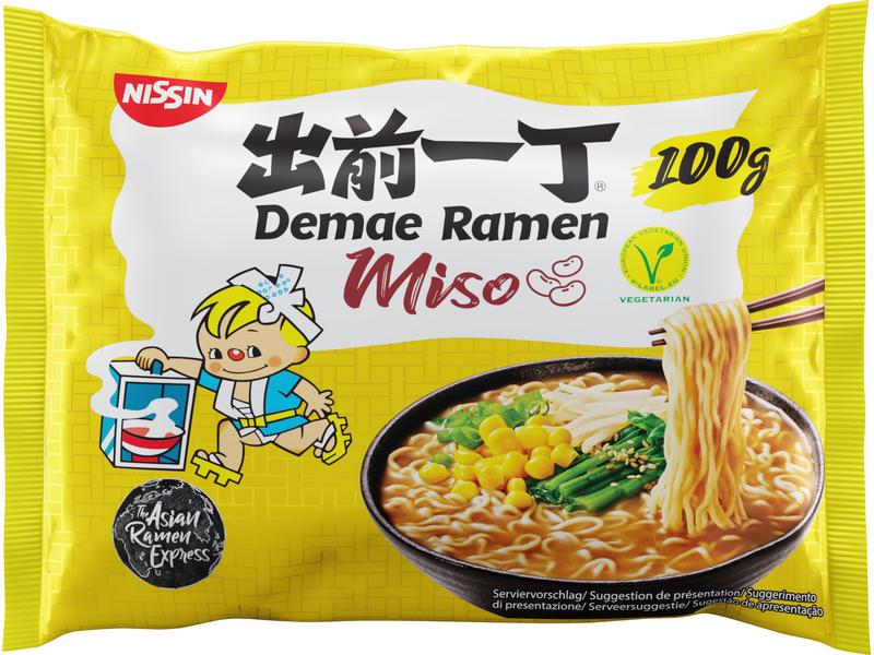Nissin Food Demae Ramen Nudelsuppe Miso Veggie 100 g Instant Nudeln mit Miso-Geschmack