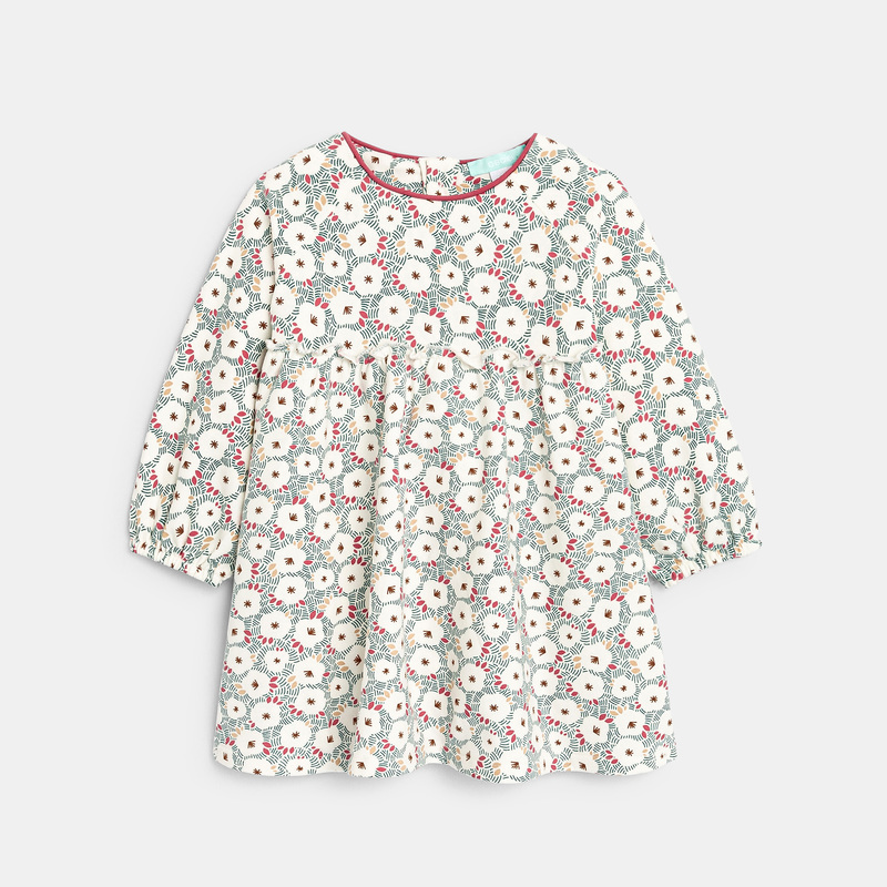 Robe fleurie molleton et legging verte bébé fille