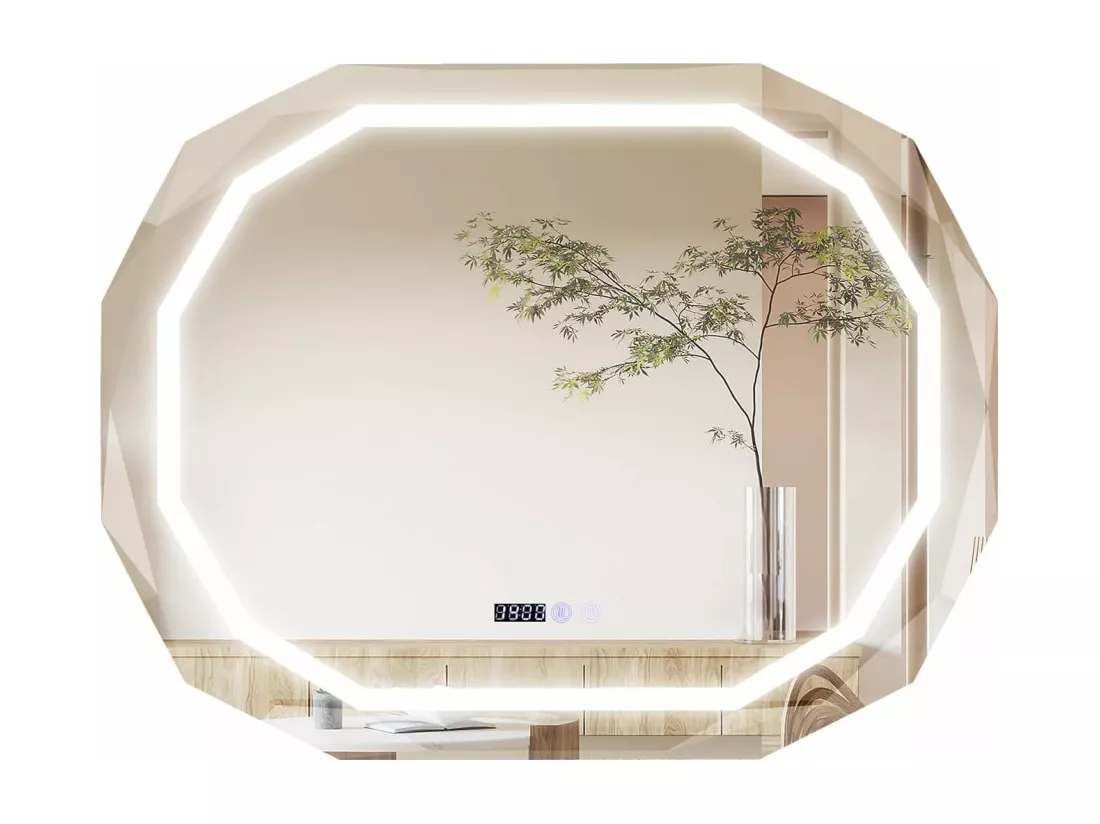 Miroir Salle de Bain LED à 3 Couleurs & Luminosité Réglable, Miroir Mural Ovale Anti-Buée, Miroir Lumineux Salle de Bain avec Interrupteur Tactile, Fonction Mémoire, 91,5 x 71 CM