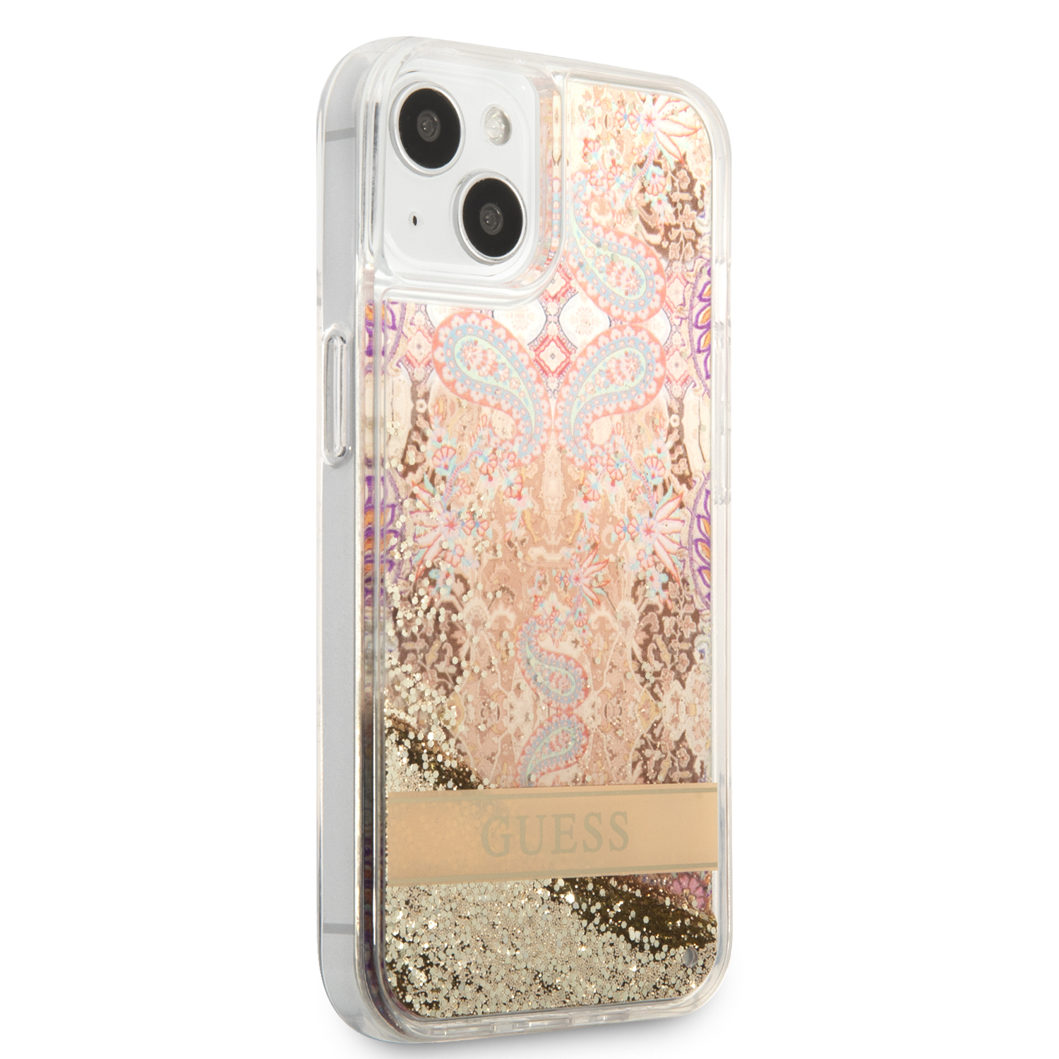 iPhone 13 Hardcase Hülle Liquid Glitter Paisley (GUHCP13MLFLSD) - Gold / Transparent