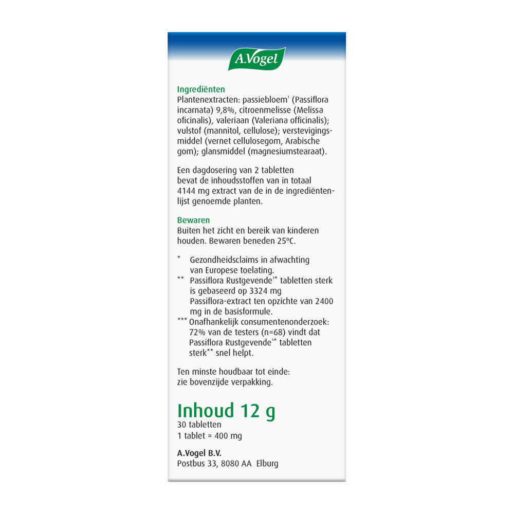 A.Vogel Passiflora Rustgevend Sterk30 tabletten