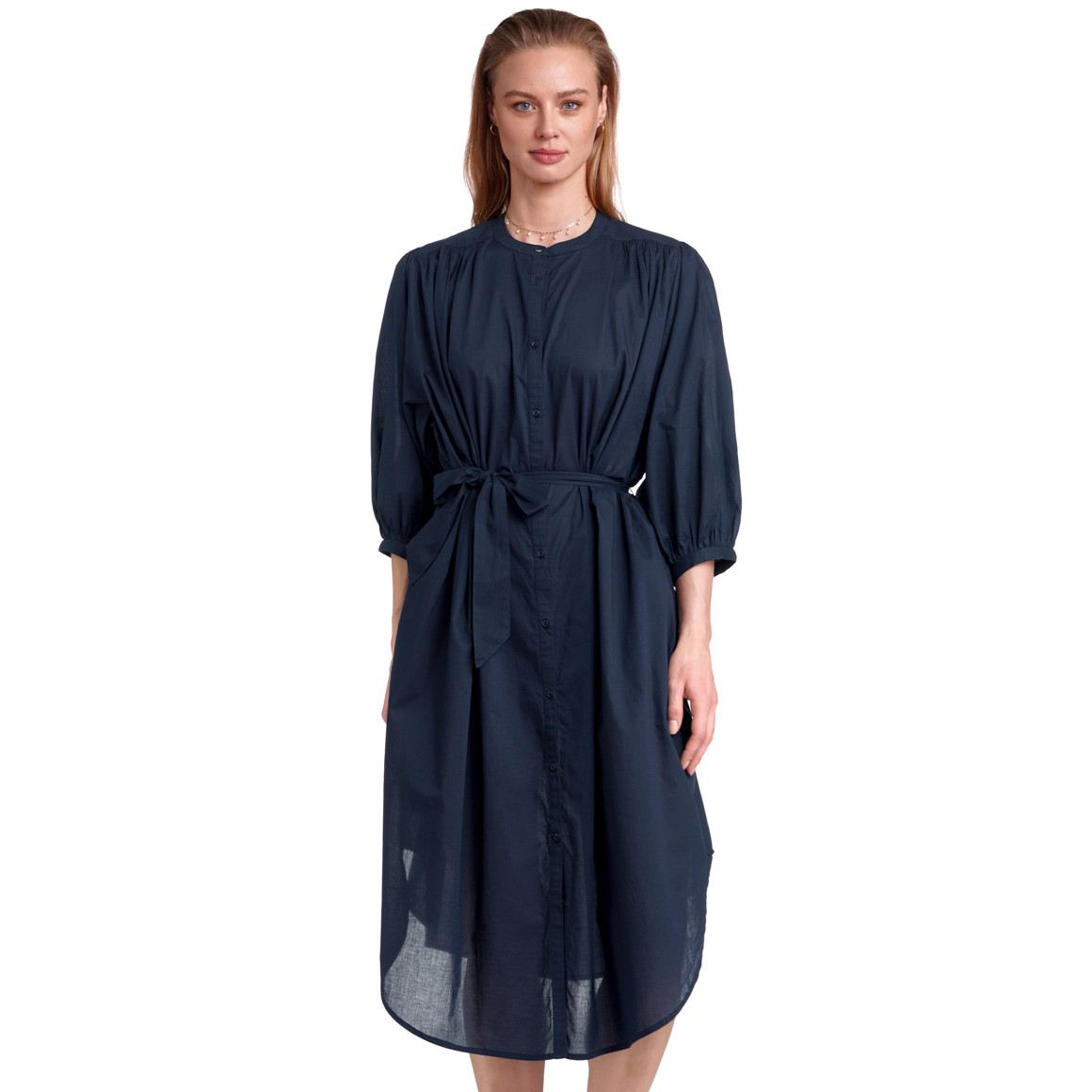 Jonas Nielsen Damen Blusenkleid mit Ballonärmeln dunkelblau