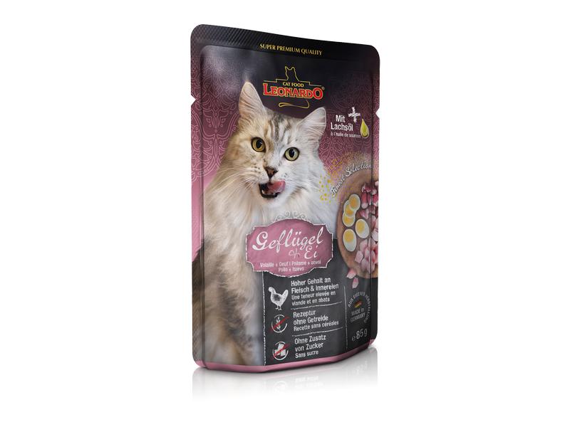 Leonardo Cat Food Nassfutter Geflügel & Ei, 85 g Alleinfutter für ausgewachsene Katzen