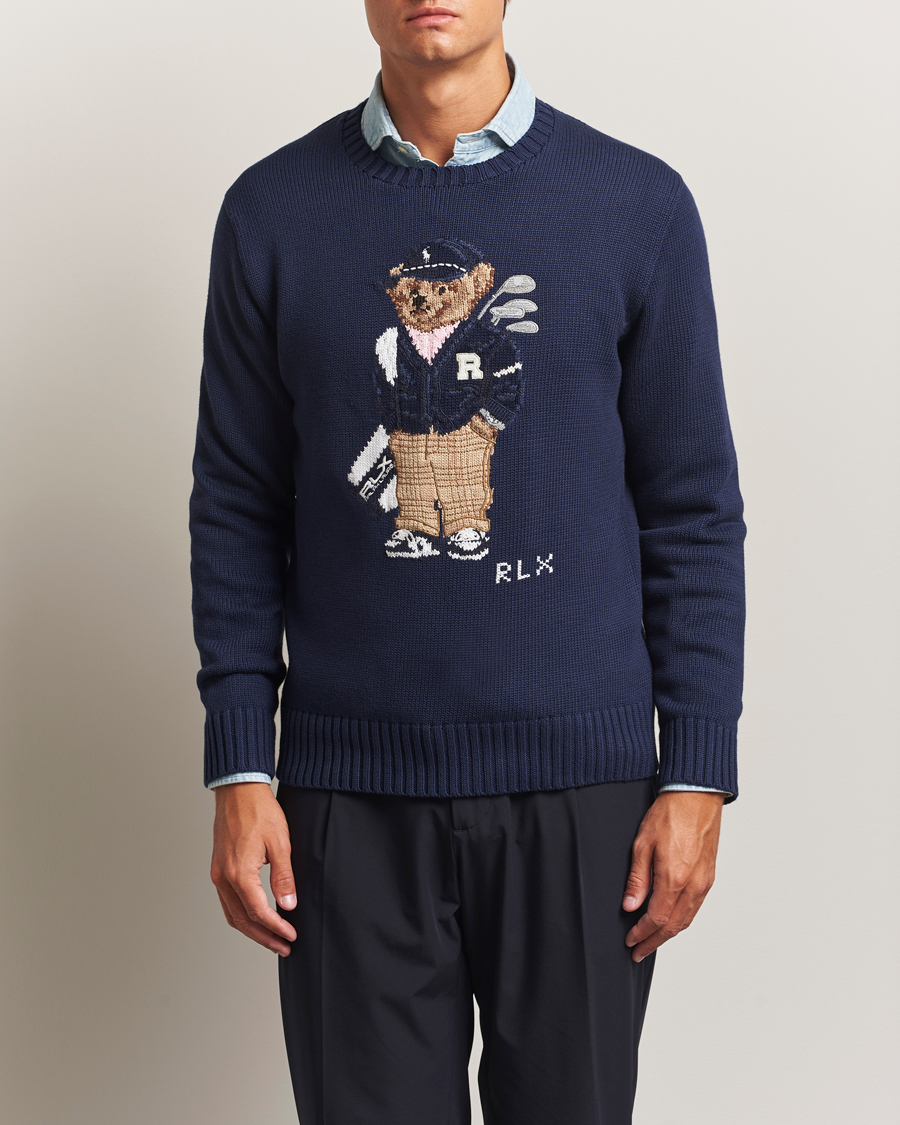 RLX Ralph Lauren Cotton Crew Neck Bear Sweater Refined Navy