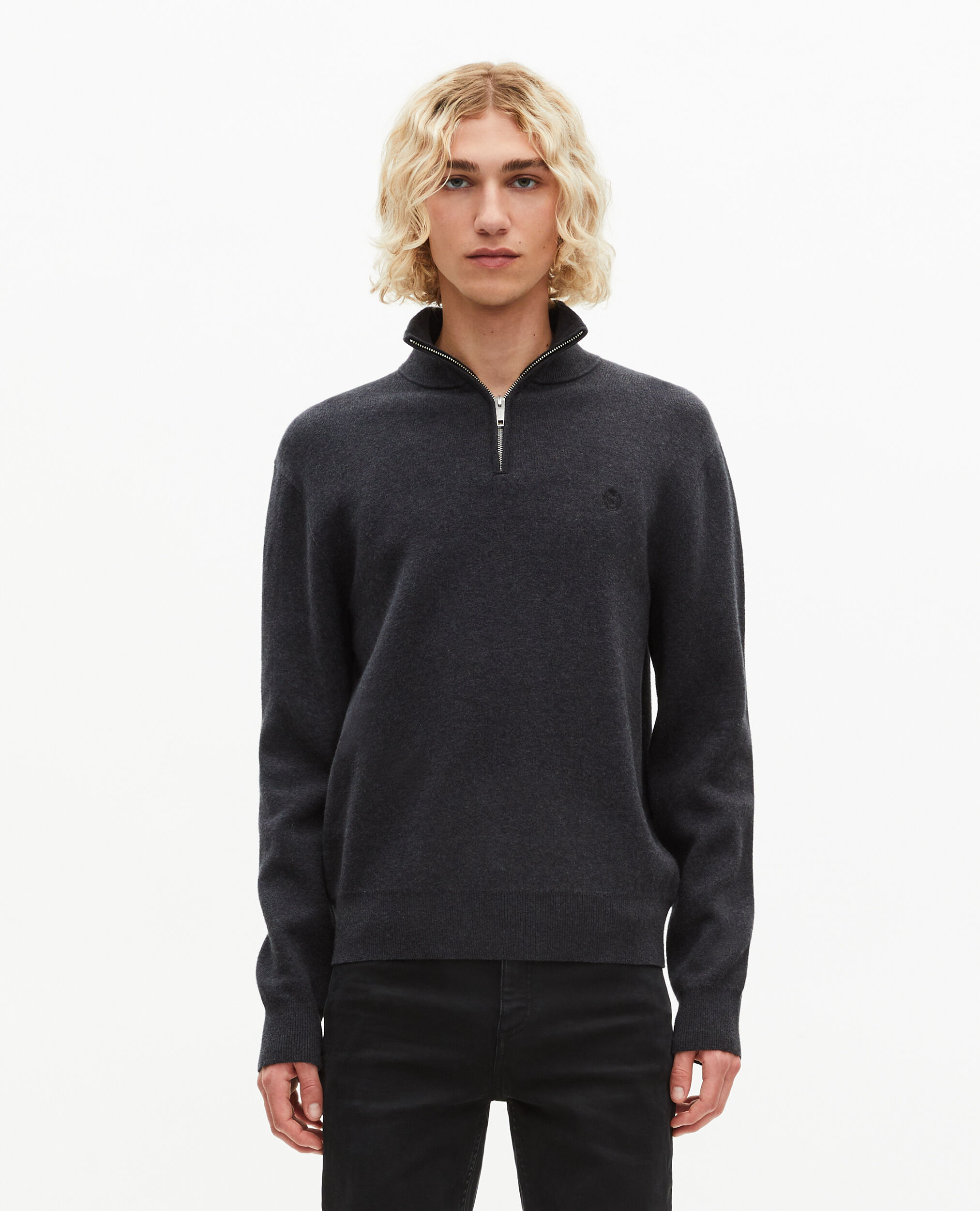 Pull col camionneur en laine double face gris