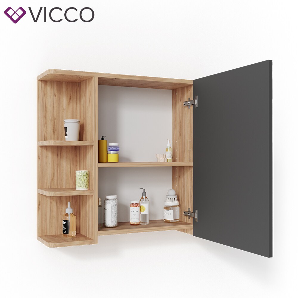 VICCO Spiegelschrank FYNN 80 x 64 Eiche Anthrazit Spiegel Badspiegel Wandspiegel