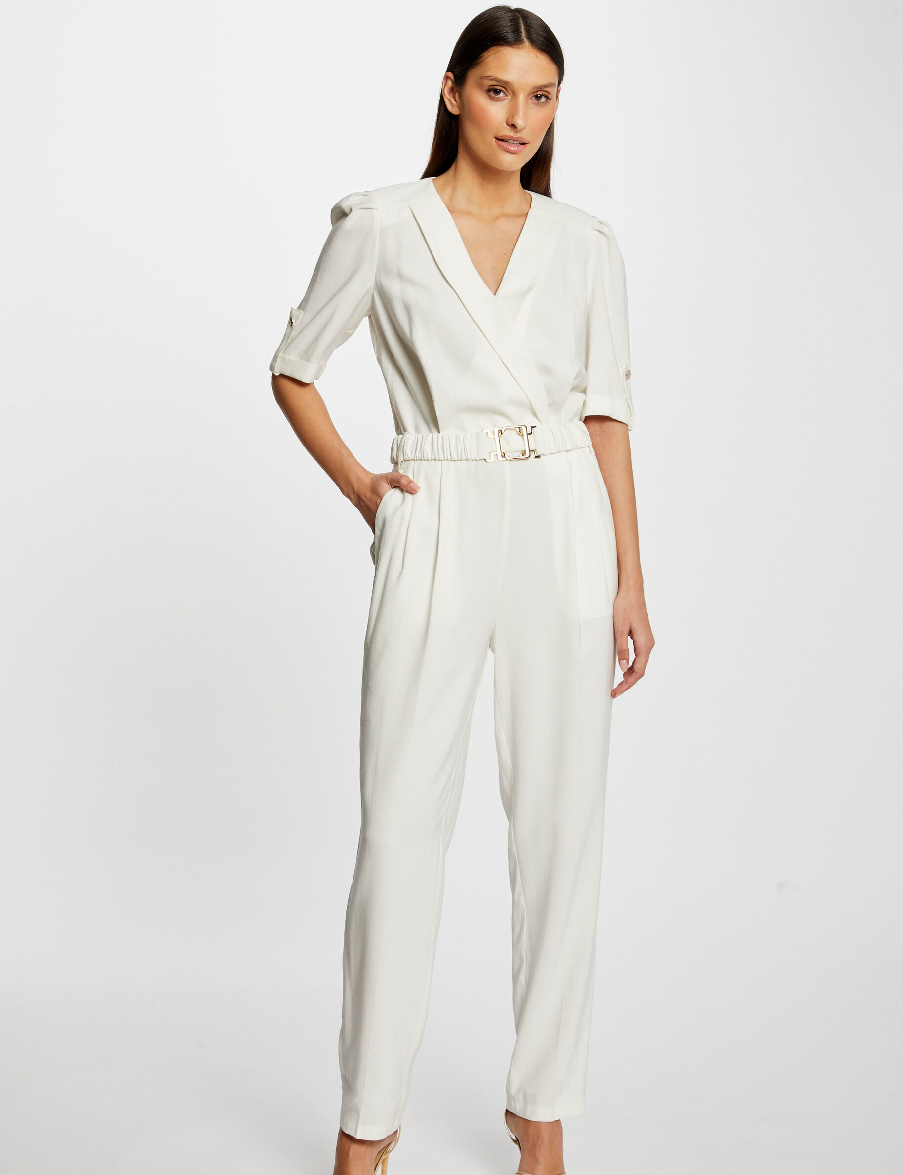 Combinaison droite avec ceinture ecru femme - ecru