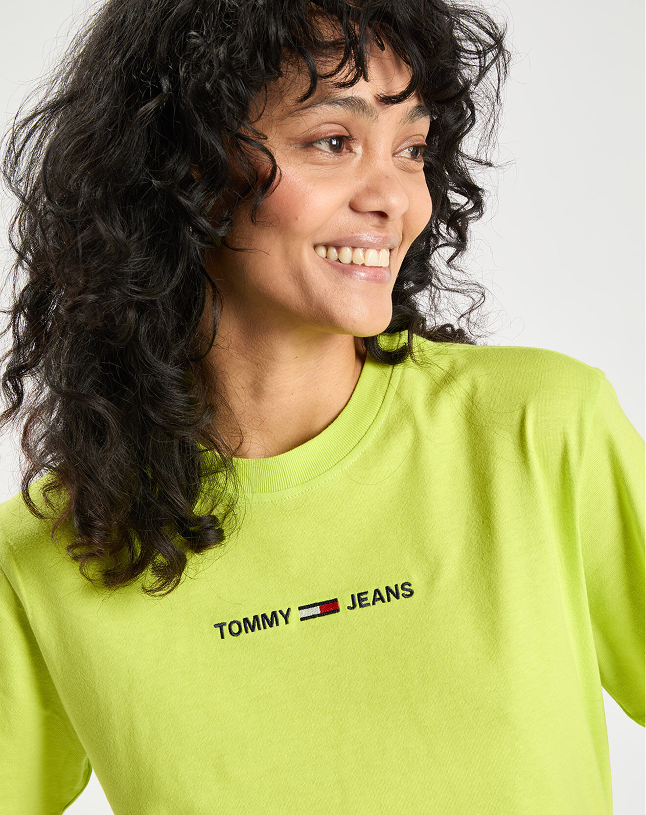 Tommy Jeans T-Shirt 100% Coton Bio Linear Logo vert fluo