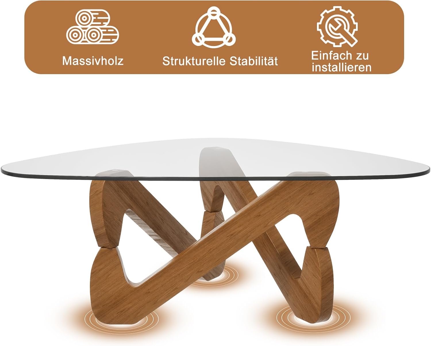 TWSOUL Dreieckiger Couchtisch aus Glas, Modern Wohnzimmertisch, Durchsichtig Couchtisch mit Holz Base, Ausgefallene Kaffeetisch für Wohnzimmer (Transparent)
