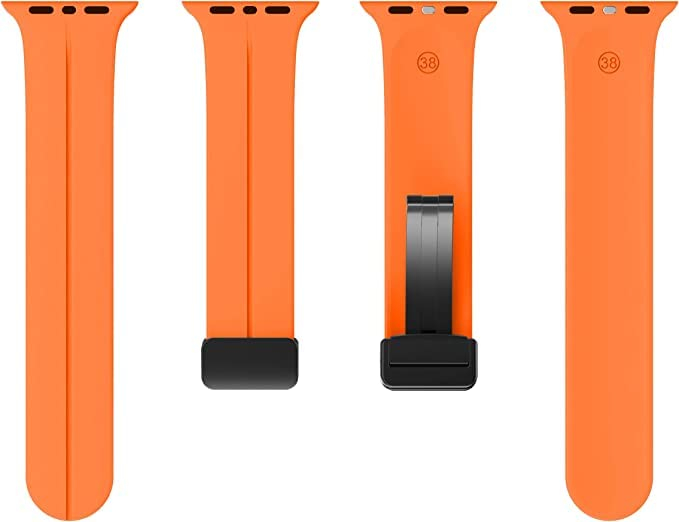 Apple Watch (49/46/45/44 mm) Ersatz Silikon Sport Armband mit magnetischer Faltschliesse (Gelenkumfang: 175-210mm) - Orange