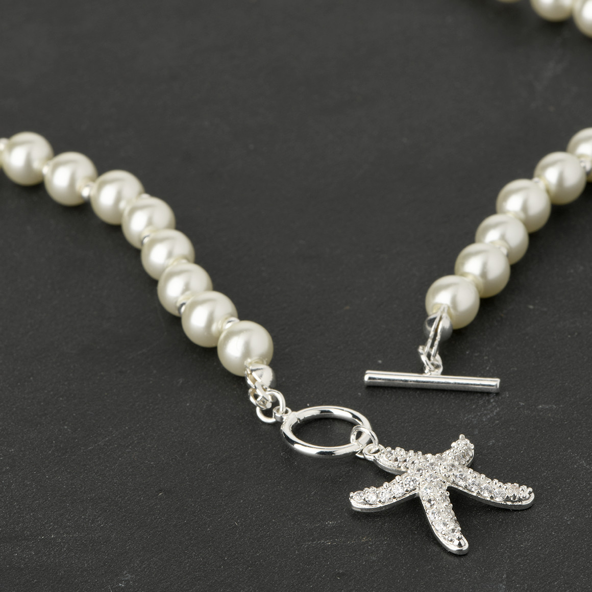 Gina Benotti Damen Perlenkette mit Seestern silber / weiss