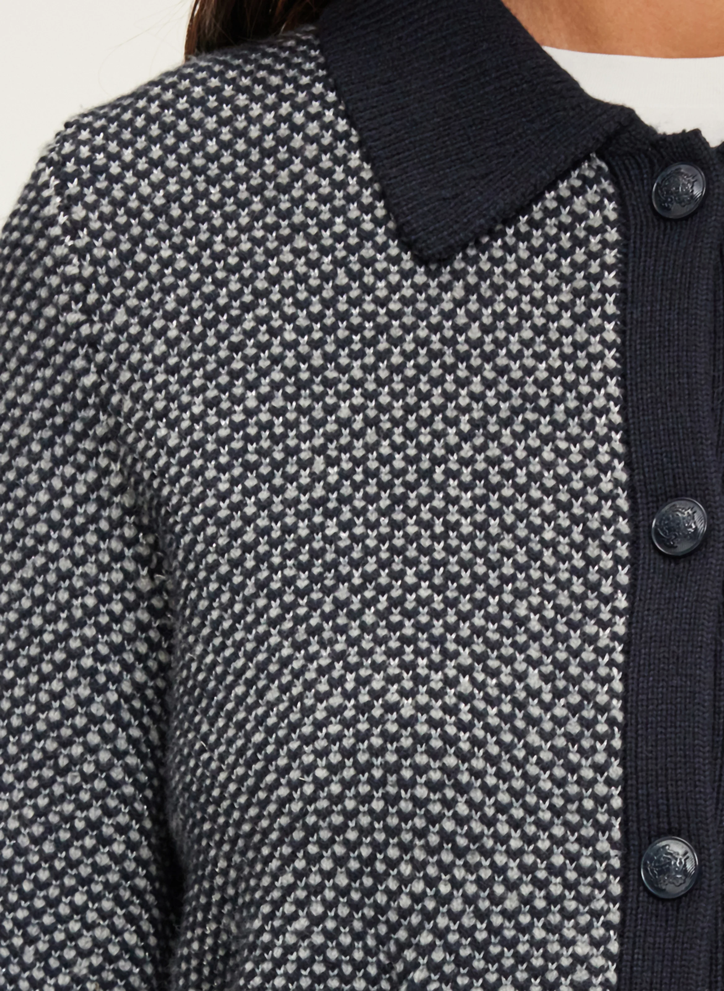 JAN - Cardigan droit col classique en laine mélangée | Bleu