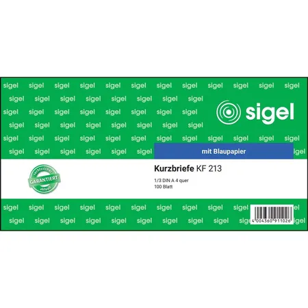 Sigel Kurzmitteilung Kurzbrief KF213 1/3 A4 quer, mit Blaupapier, 100 Blatt