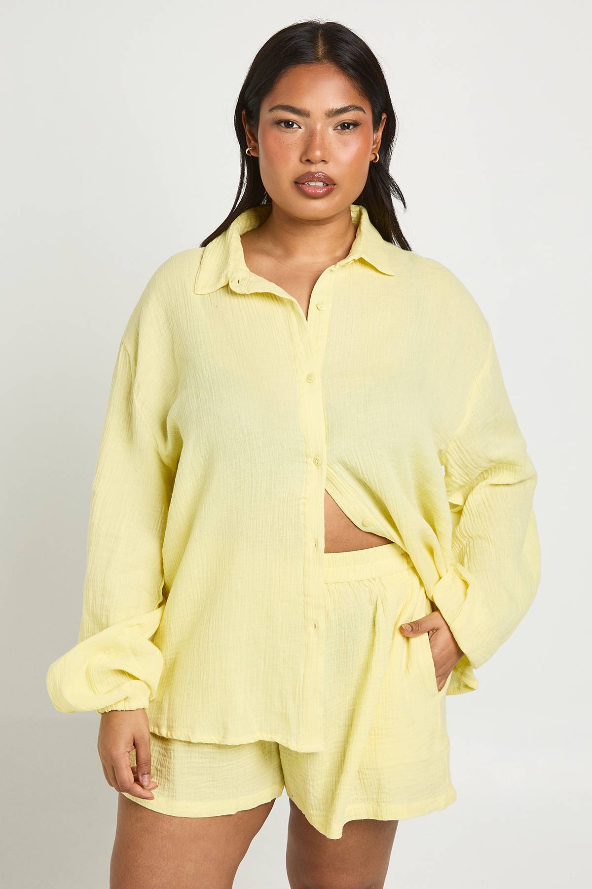 boohoo Short De Plage En Gaze De Coton Plus