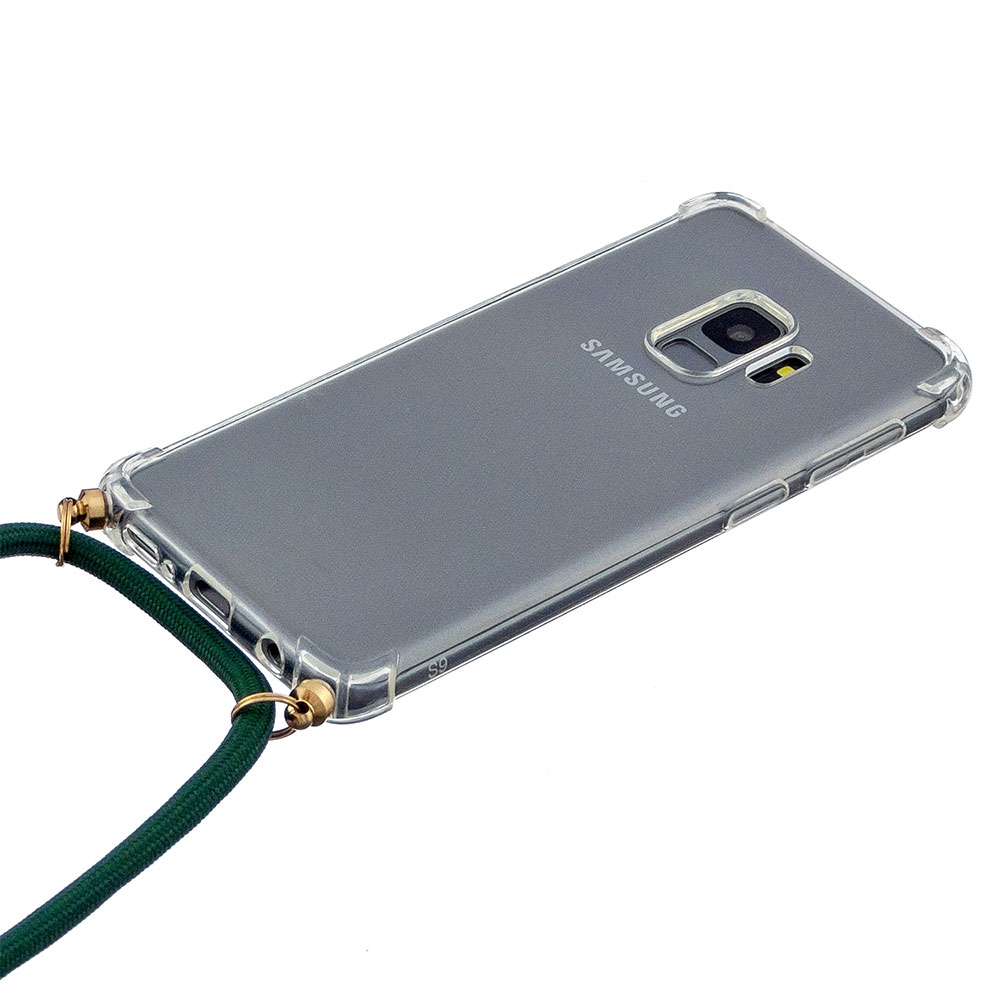 Samsung Galaxy S9 Necklace Gummi Hülle Air Cushion Fallschutz   Handykette (150cm) - Grün / Gold