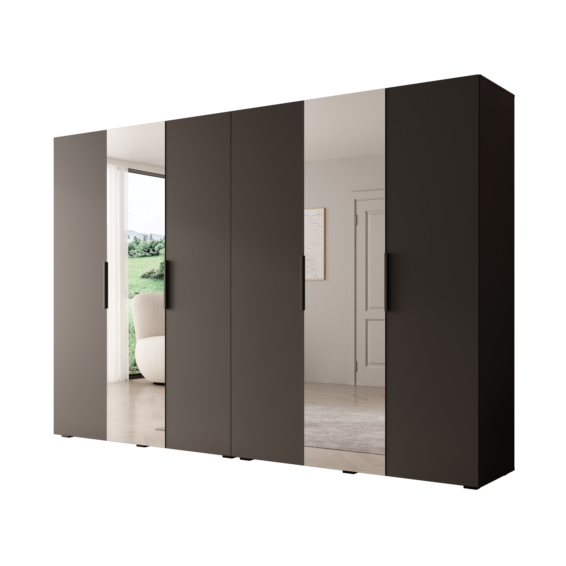 Meubella - Kledingkast Marquesa - Zwart - 300 cm - Met spiegel