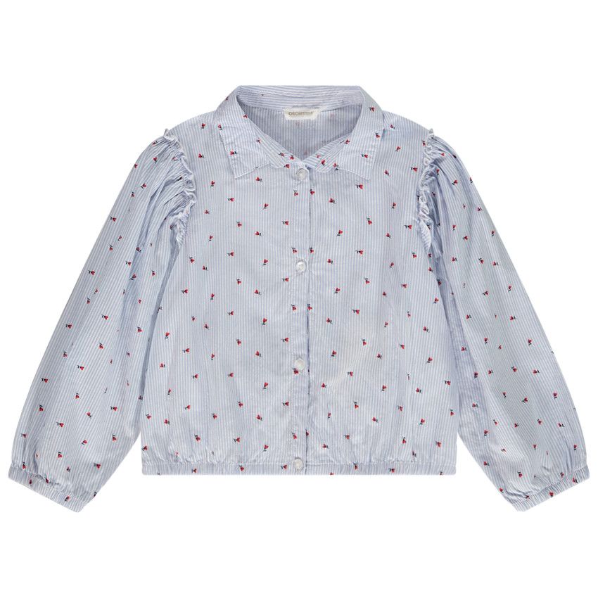 Chemise manches longues rayée et imprimée pour fille - Ecru
