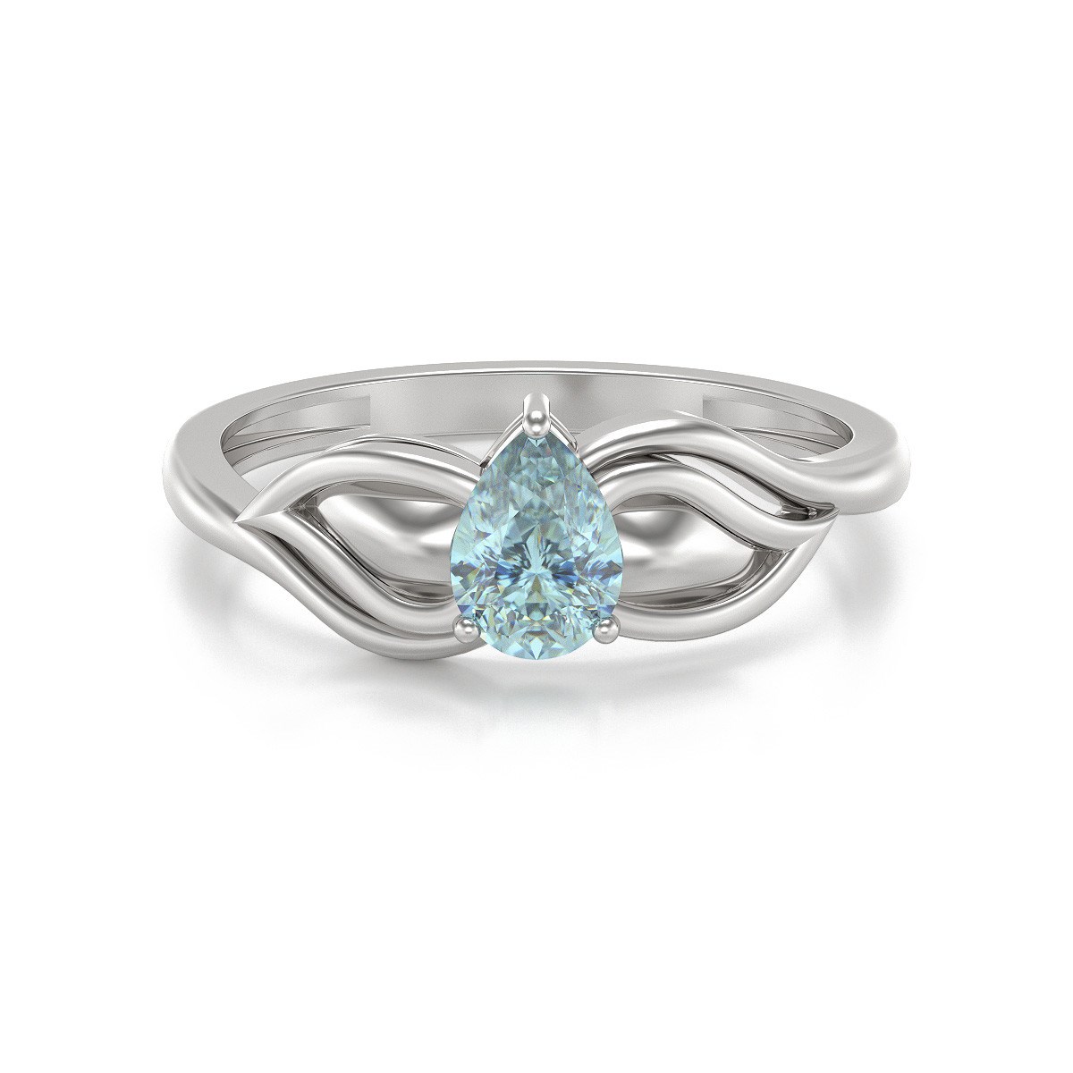 Bague ADEN Or 585 Blanc Aigue-Marine 1.92grs