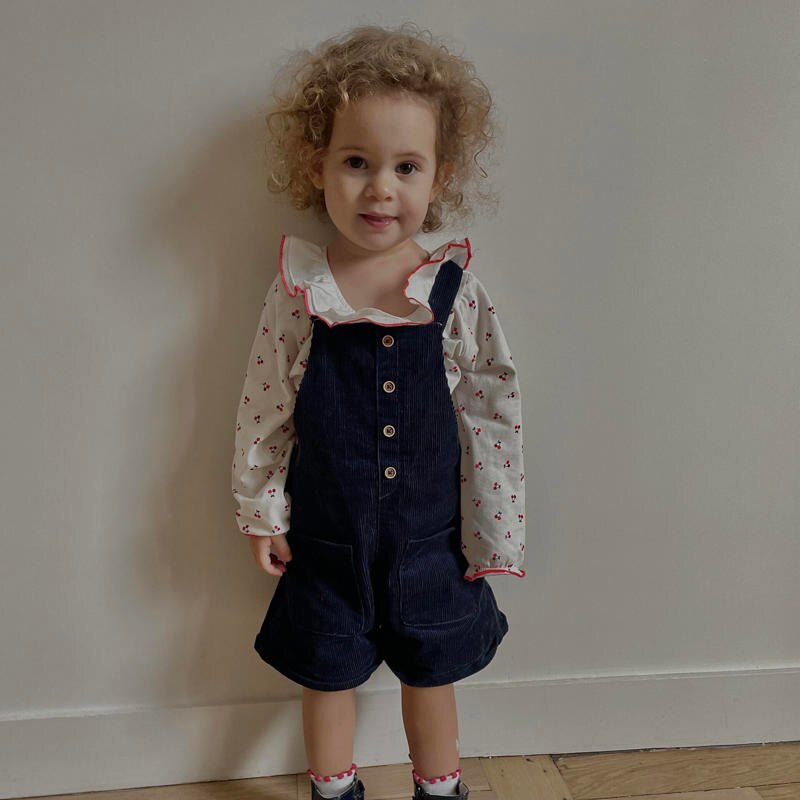 Salopette courte velours bleue bébé fille Bleu