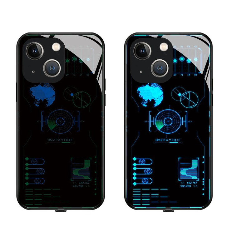 iPhone 15 Hybrid Hardcase Hülle mit TPU Bumper   LED Acryl Rückseite   Kameraschutz - Radar Design