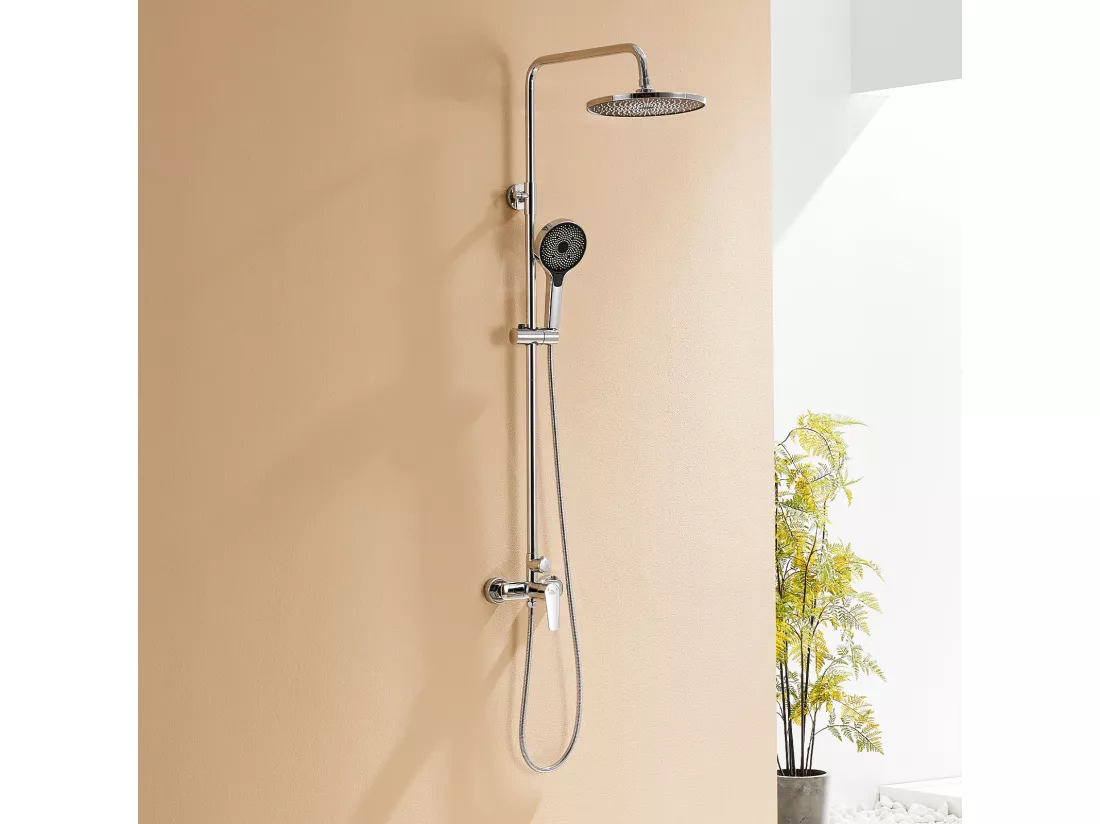Colonne de Douche,Colonne Douche avec Mitigeur Hauteur Réglable,Mitigeur Baignoire avec Tête Douche 26 * 26cm,Pommeau à main 3 Jets Salle Bain