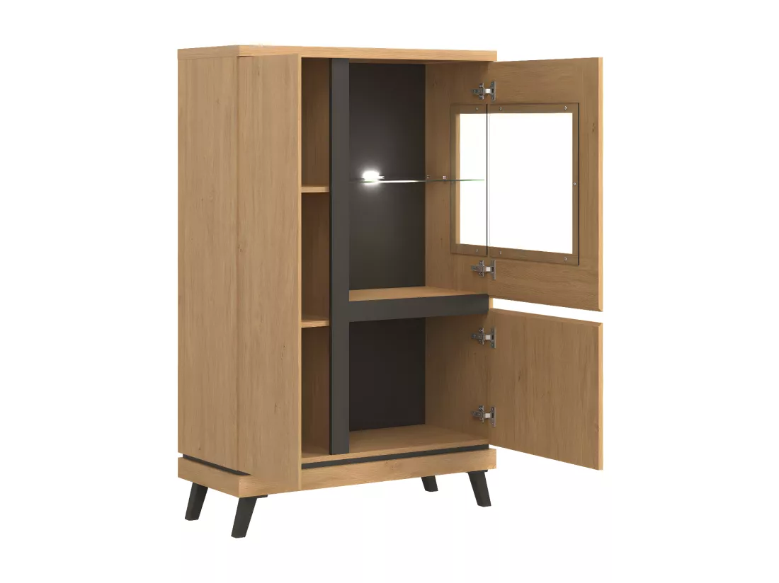 Argentier 3 portes Chêne naturel à LED - POZNAN
