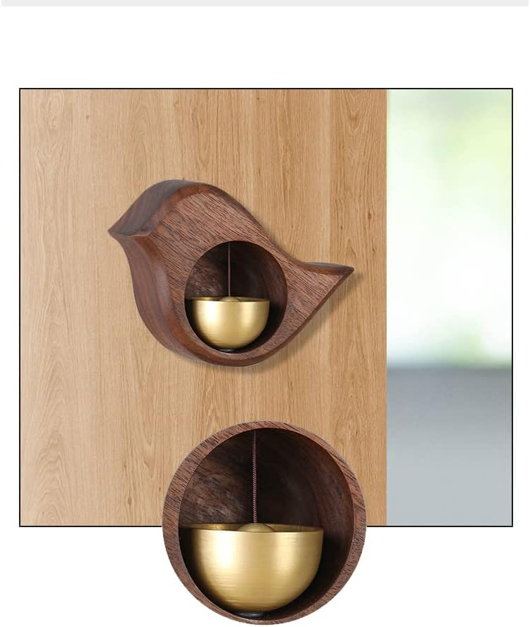 (95x87mm) Metall Glocke Eingangs Tür Klingel Deko Glockenspiel mit Magnetischem Holz Rahmen im Vogel Design - Braun / Gold