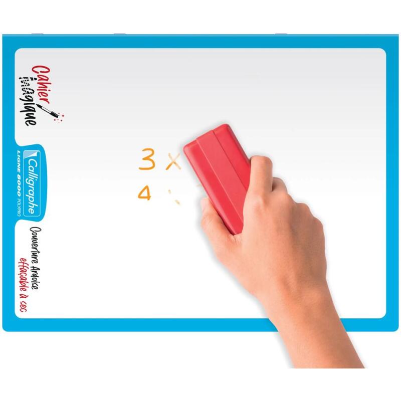Cahier Magique 8000 POLYPRO couverture ardoise double-face effaçable piqué 24x32cm 48 pages grands carreaux (Seyès tricolore) - Bleu ciel