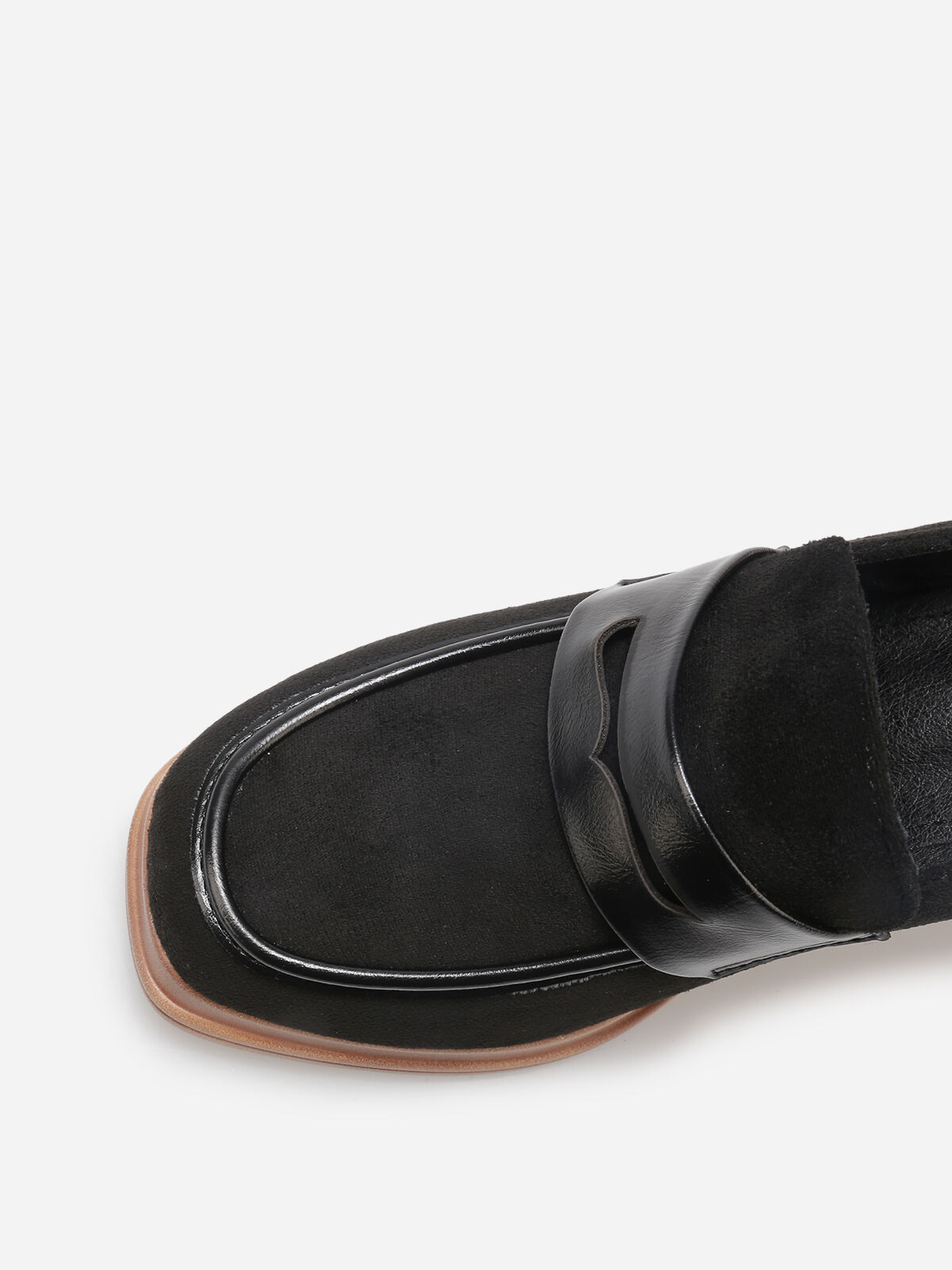 Mocassins bi-matériel à talon- Noir