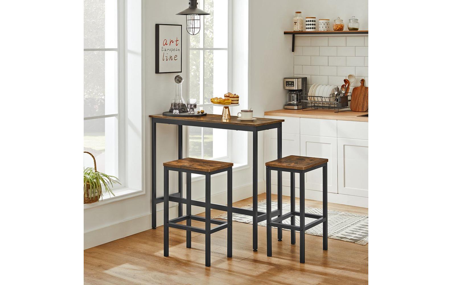 Bartisch 40/90 x 65 cm/100 cm, Braun/Schwarz<br>Bartisch mit 2 Hocker