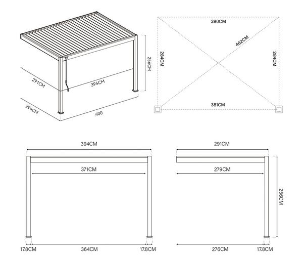 Weide Deluxe Wandpergola Voll-Alu, ca.