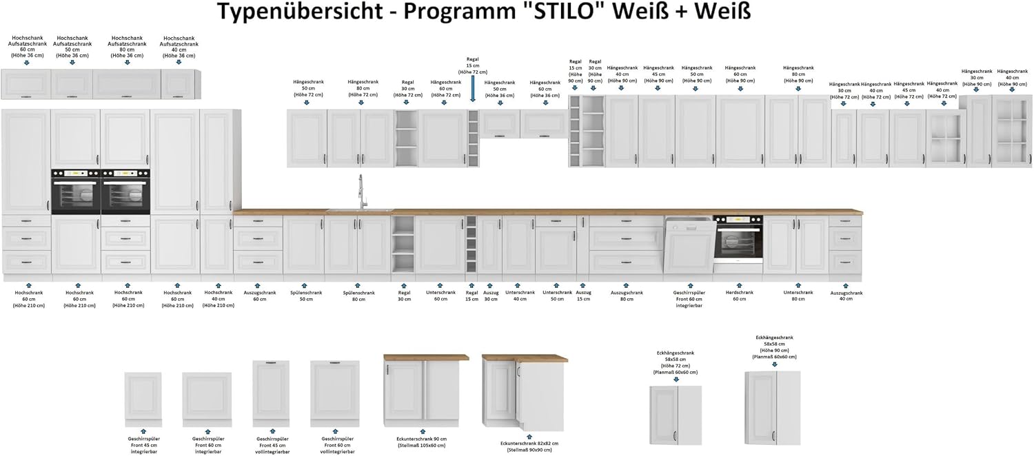 Landhaus Küche Stilo Weiß 170x285cm Küchenzeile Einbauküche Eckküche Winkelküche