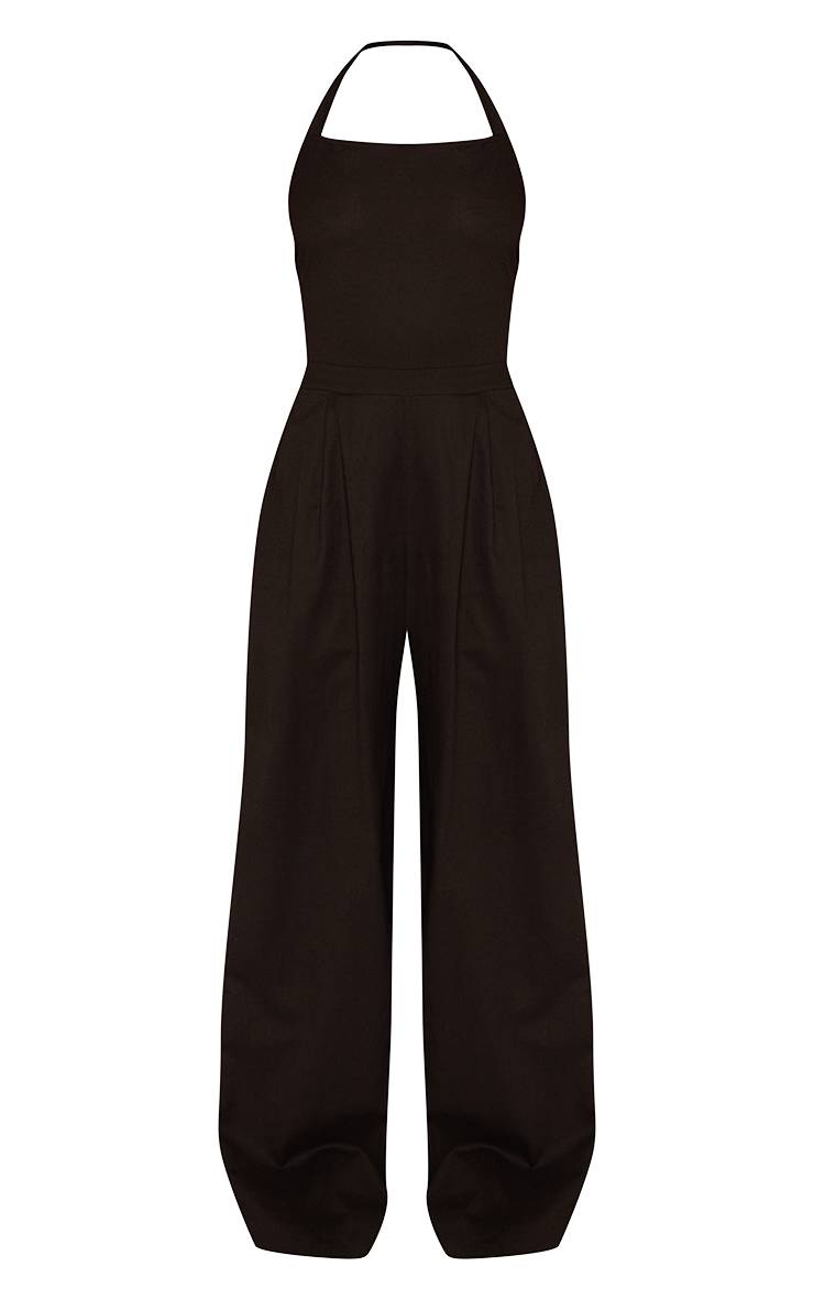 Noir Combinaison Pantalon Dos Nu Effet Lin Avec Col Licou