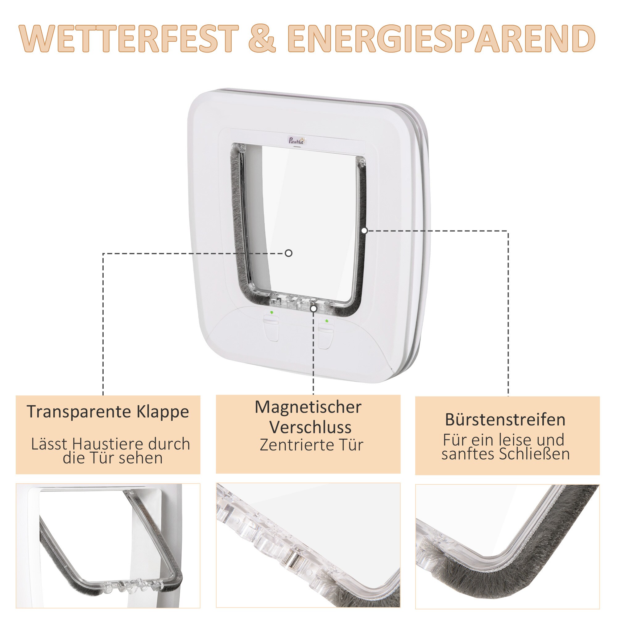 PawHut Haustiertür mit 4 Wege Verriegelungssystem weiß 30B x 29H x 10T cm