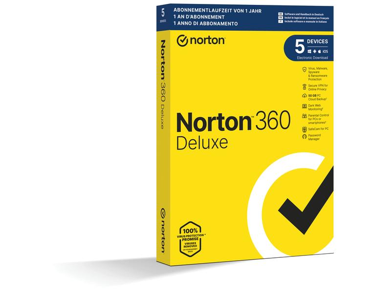 Norton Norton 360 Deluxe Box, 5 Device, 1 Jahr Mehrere Schutzebenen für Ihre Geräte und Funktionen für Ihre Online-Privatsphäre