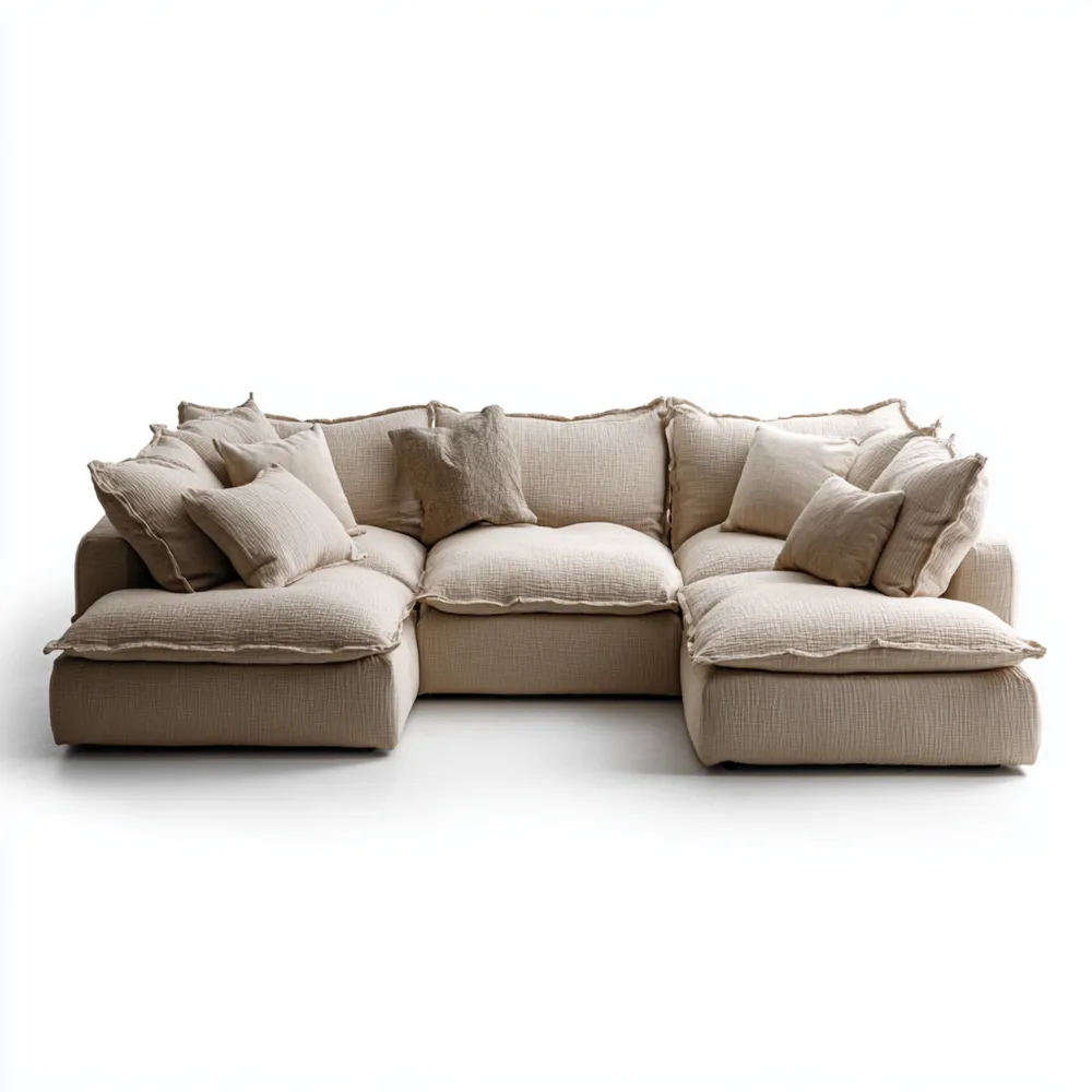 Modulares Sofa Set Leinen 300x200x90 cm – Beige – Zeitgenössisches Des
