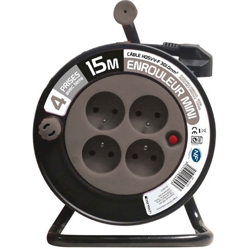 Enrouleur ménager - 15 m - 3G1.5 mm² - 4 prises -  taupe