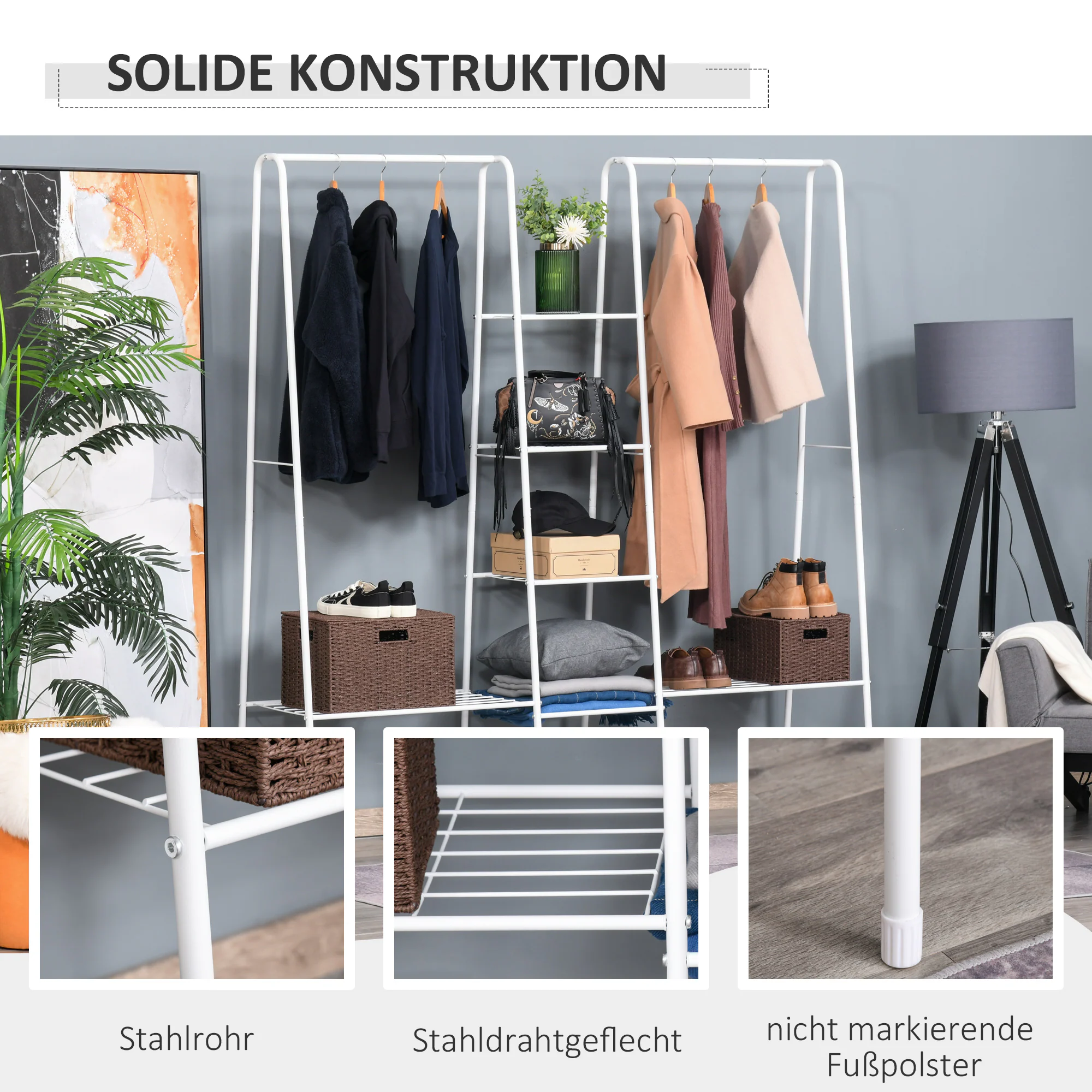 HOMCOM Kleiderständer mit 6 Regale weiß 176 x 47 x 177 cm (BxTxH)