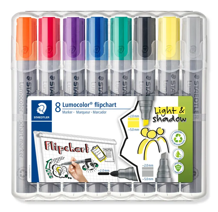 Marker STAEDTLER® Lumocolor® Flipchart Light & Shadow - etui med 8 stk. ass. farver