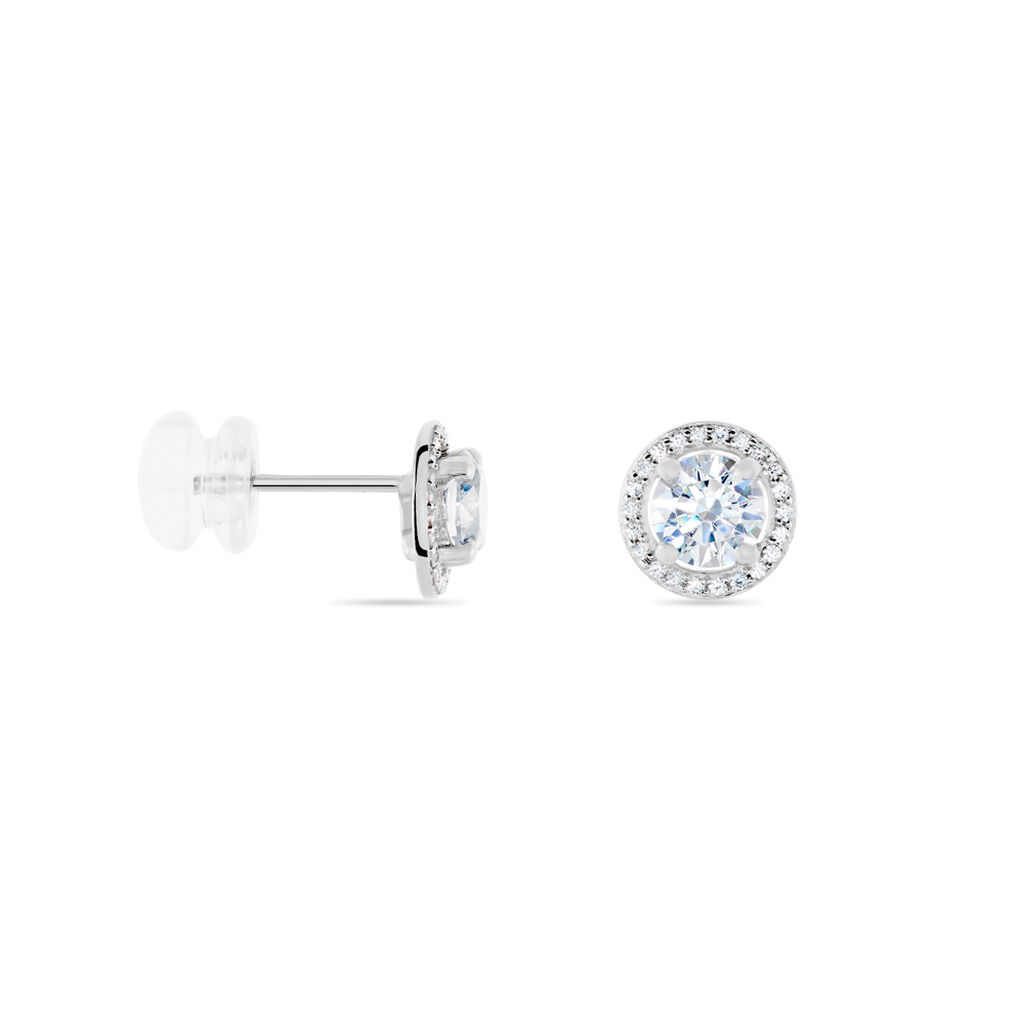 Boucles D'oreilles Puces Stelila Or Blanc Oxyde De Zirconium