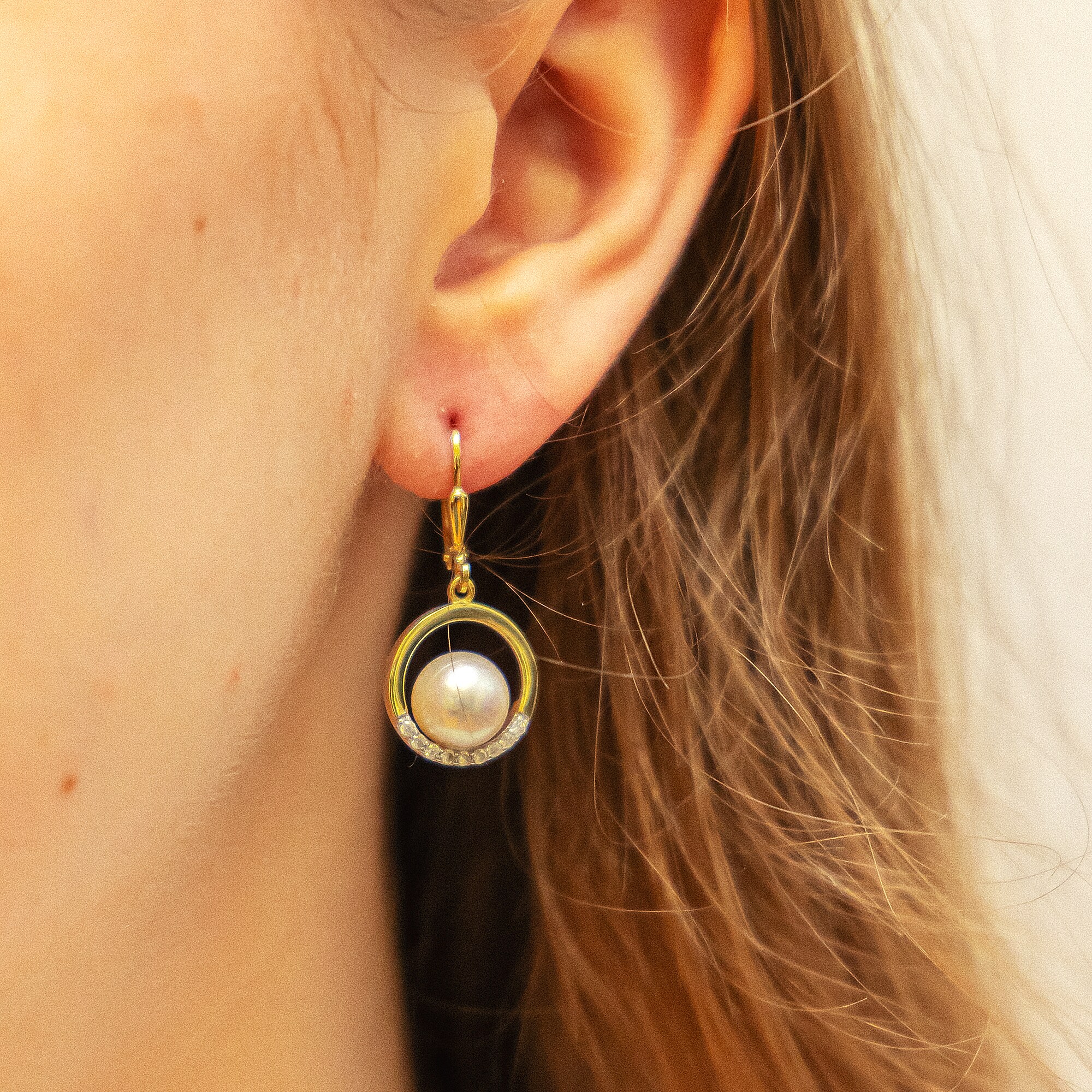 Fascination by Ellen K. Ohrringe Gold 375 Perle weiß 8-8,5mm Zirkonia weiß