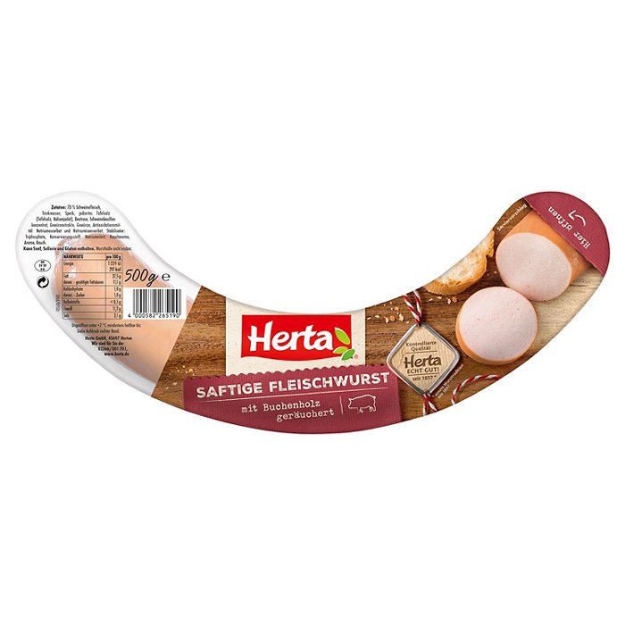 HERTA Saftige Fleischwurst 0,5 kg, Buchenholz geräuchert