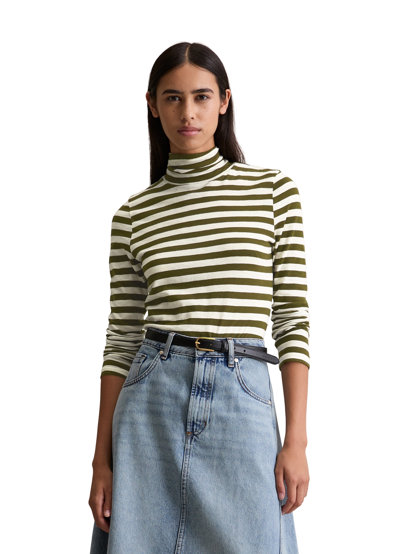 Marc O'Polo DENIM Rollkragenshirt , Langarmshirt mit Turtleneck, Slim Fit, geringelt, Jersey
