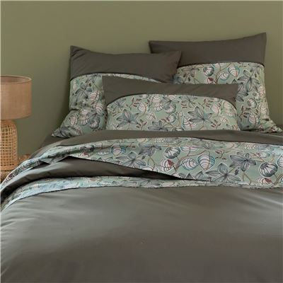 Linge de lit percale motif feuilles - BECQUET CRÉATION