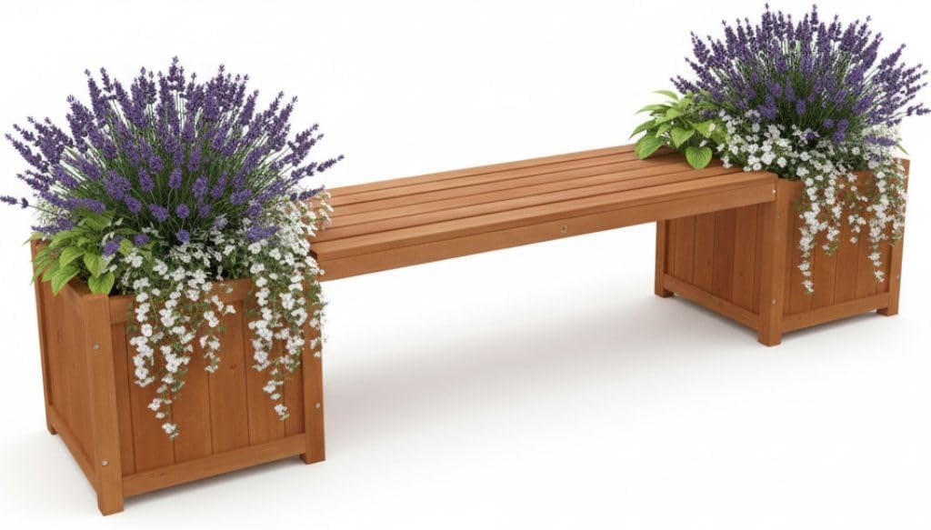Melko Gartenbank mit Blumenkasten 180x40x40CM Garten Holz Bank Sitzbank Parkbank mit Pflanzkasten