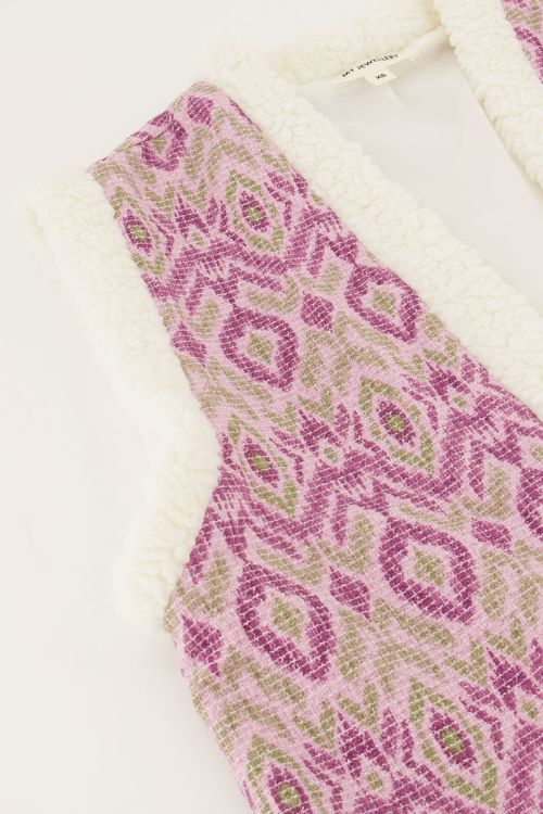 Paarse teddy gilet met ikat print
