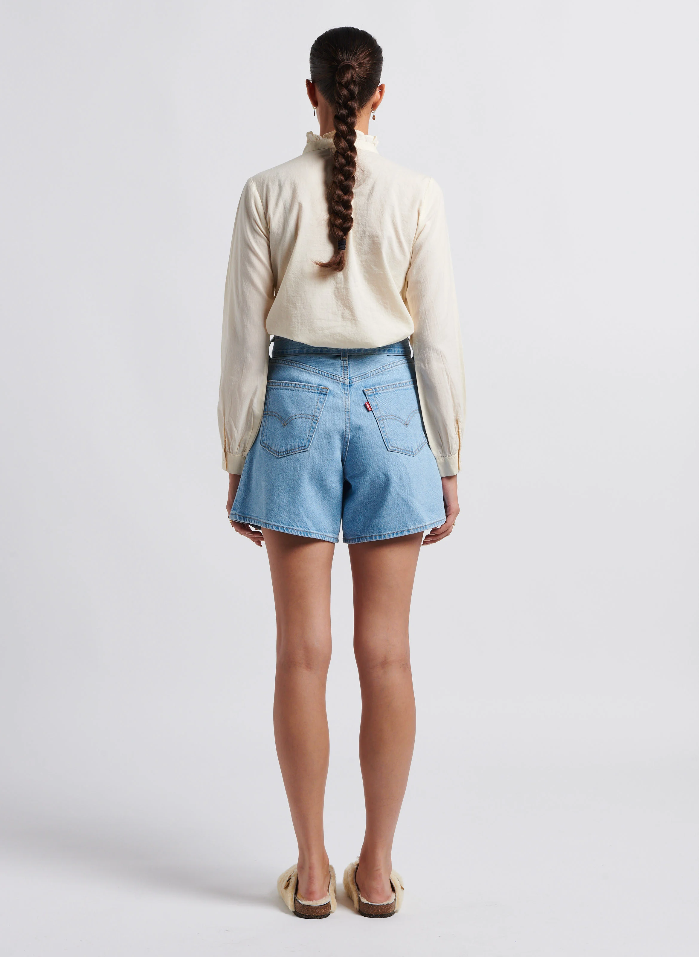BELTED SHORT WB - Short taille haute en coton mélangé | Jean brut