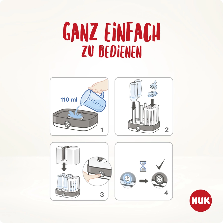NUK Dampfsterilisator Vario Express inkl. First Choice⁺ Flasche, 300 ml
