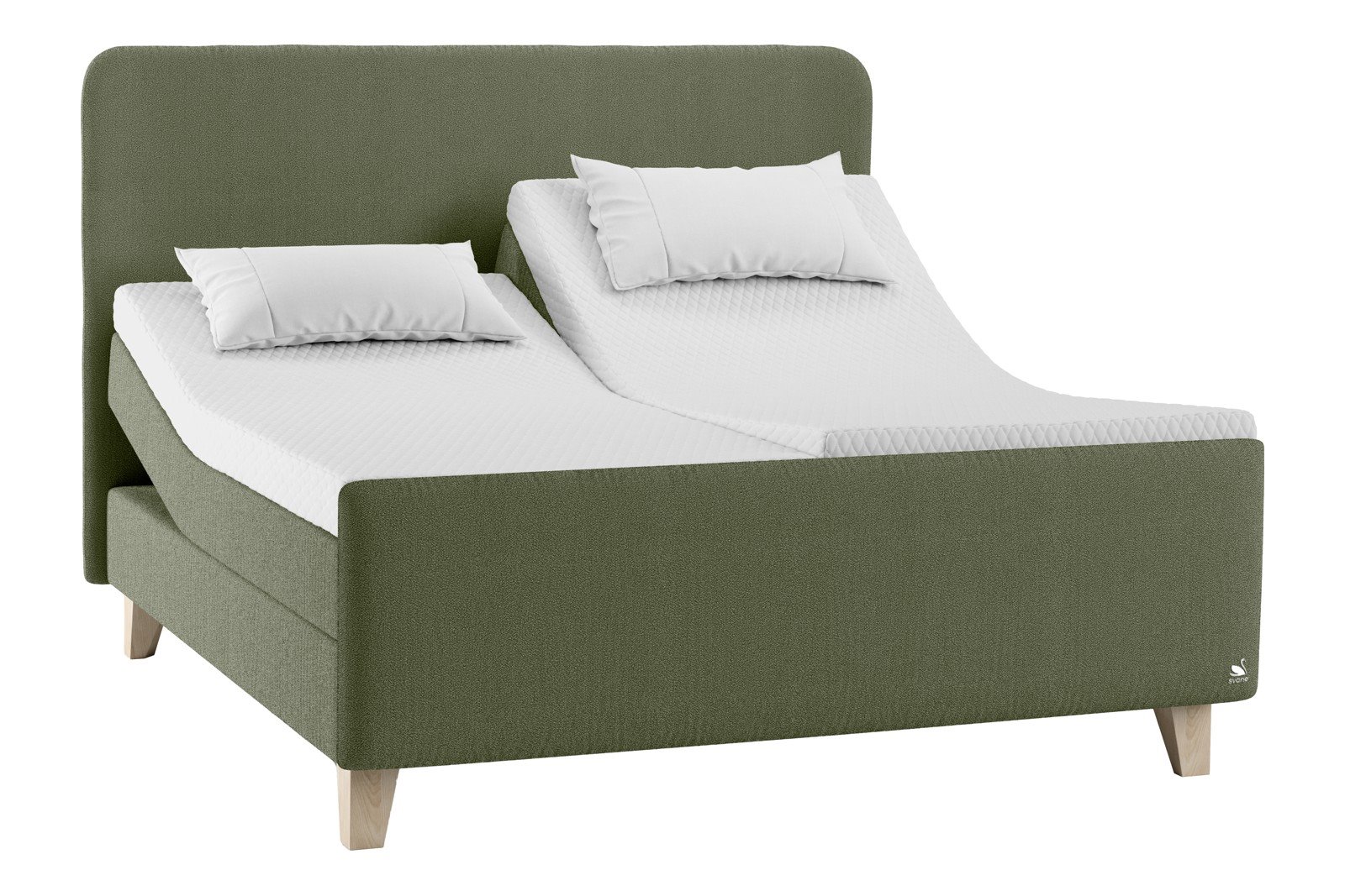 Zenon Regulerbar seng 180x210 cm Tekstil Dream Emerald Green, Integrert overmadrass og Square ben 19 Oak, gavl selges separat
