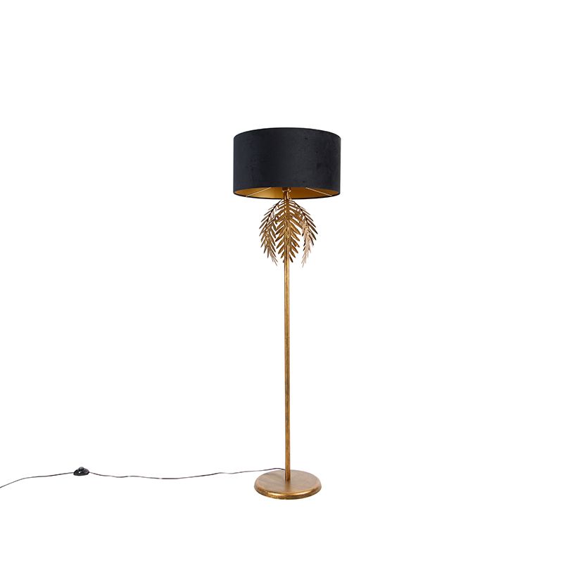 Vloerlamp goud 145 cm met zwarte velours kap 50 cm - Botanica